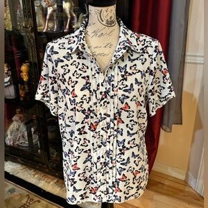 Profile by BHS Butterfly Print Button Down Blouse.